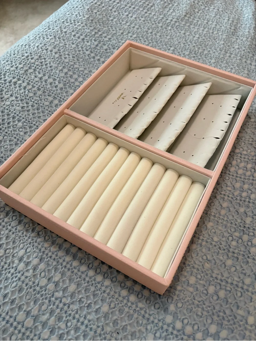Vee & Co Stackable Pink Jewelry Organizer Tray with Cream Velvet Inserts